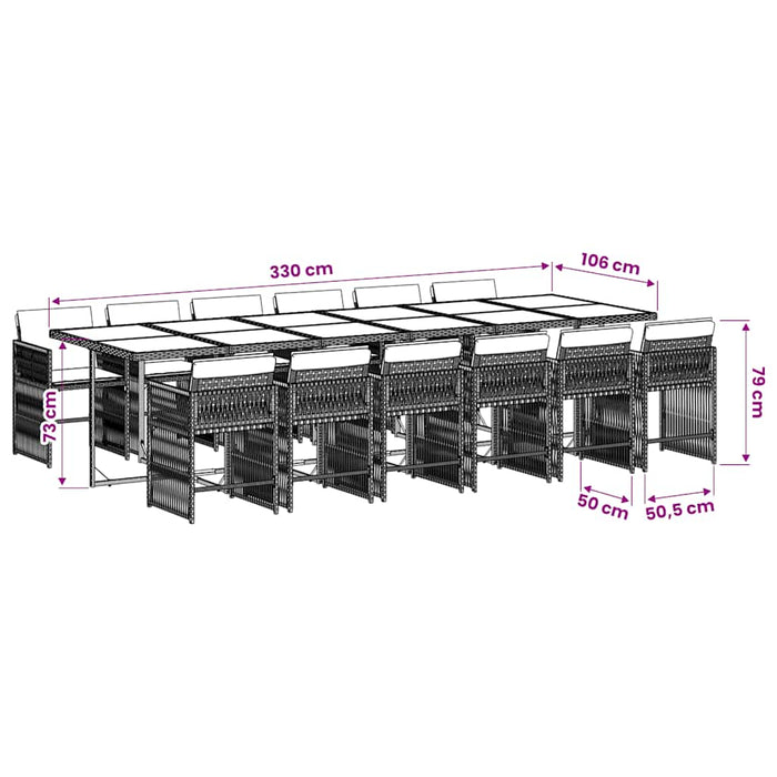 Set mobilier de grădină cu perne, 13 piese, negru, poliratan WALTI