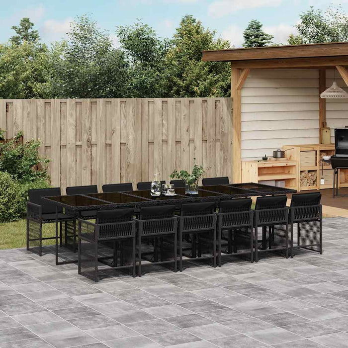 Set mobilier de grădină cu perne, 13 piese, negru, poliratan WALTI
