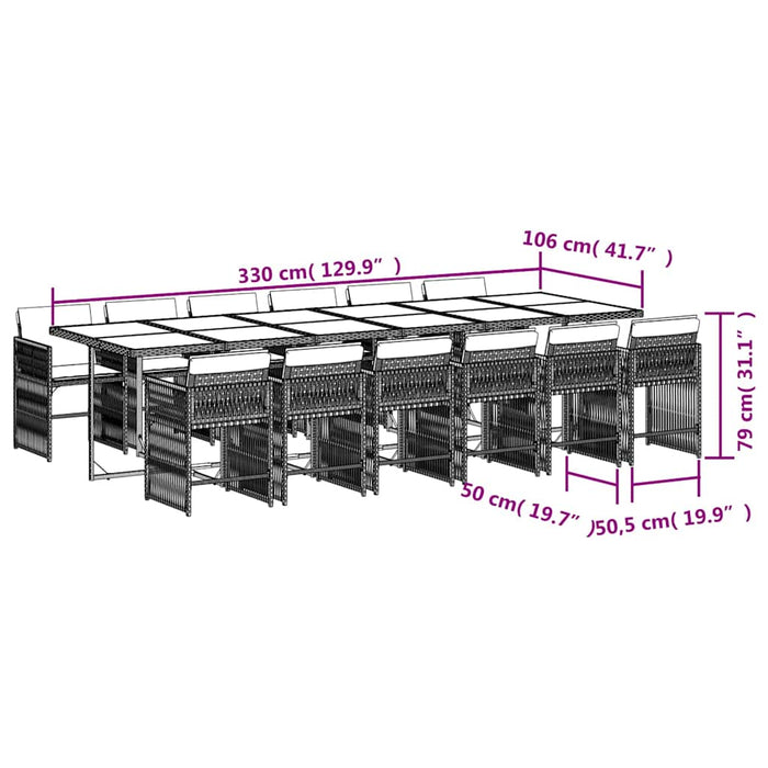 Set mobilier de grădină cu perne 13 piese gri deschis poliratan - WALTI WALTI