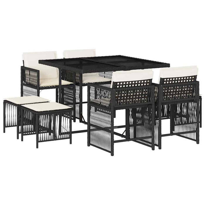 Set mobilier de grădină cu perne, 9 piese, negru, poliratan - WALTI WALTI