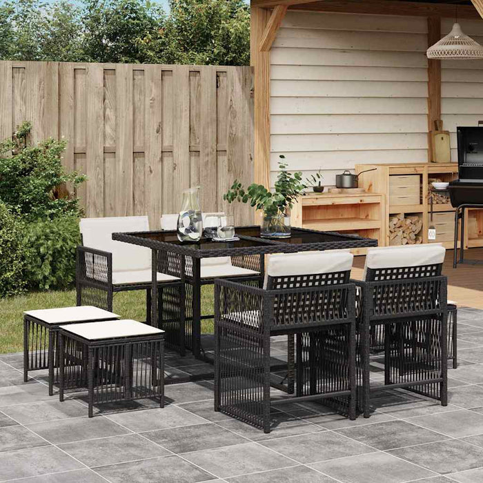 Set mobilier de grădină cu perne, 9 piese, negru, poliratan - WALTI WALTI
