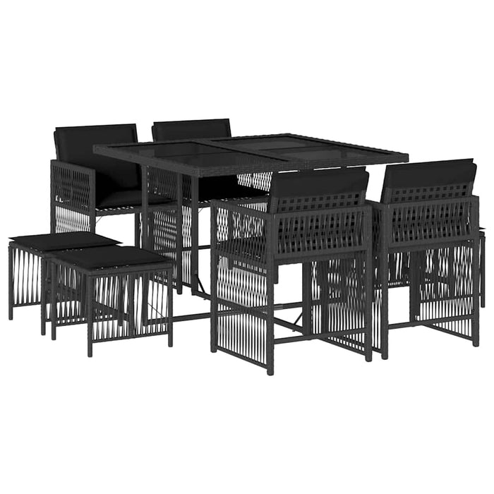 Set mobilier de grădină cu perne, 9 piese, negru, poliratan - WALTI WALTI