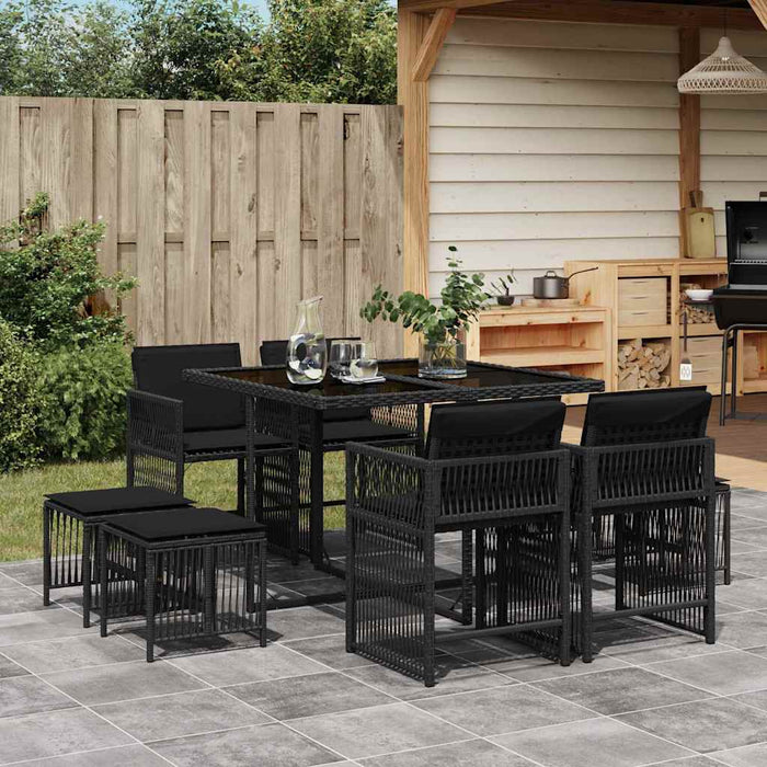 Set mobilier de grădină cu perne, 9 piese, negru, poliratan - WALTI WALTI