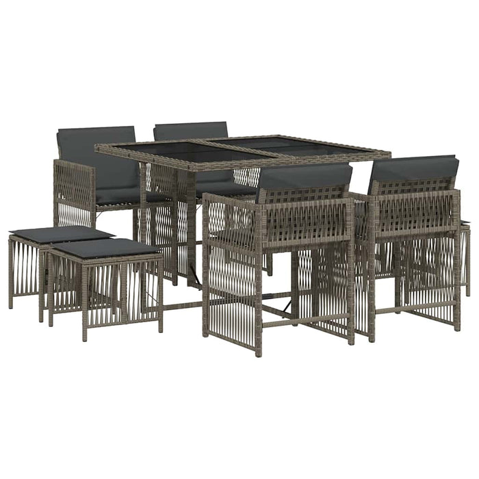 Set mobilier grădină cu perne, 9 piese, gri, poliratan WALTI