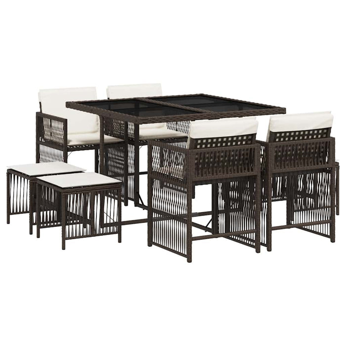 Set mobilier de grădină cu perne, 9 piese, maro, poliratan WALTI