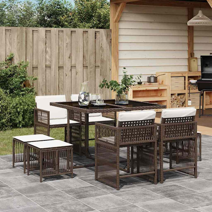 Set mobilier de grădină cu perne, 9 piese, maro, poliratan WALTI