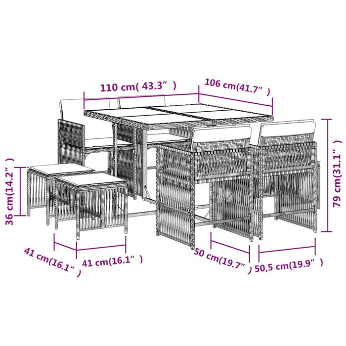 Set de masă pentru grădină, 9 piese, cu perne, bej, poliratan - WALTI WALTI