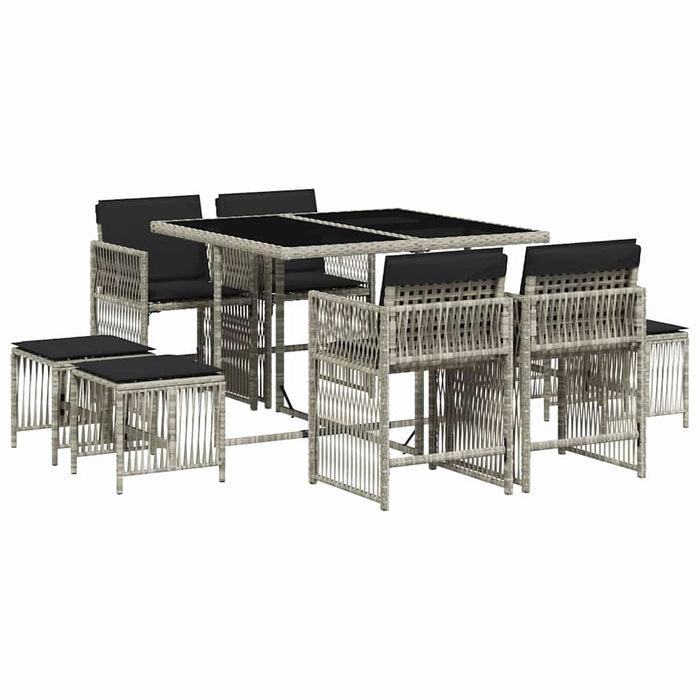 Set mobilier grădină cu perne, 9 piese, gri deschis, poliratan - WALTI WALTI