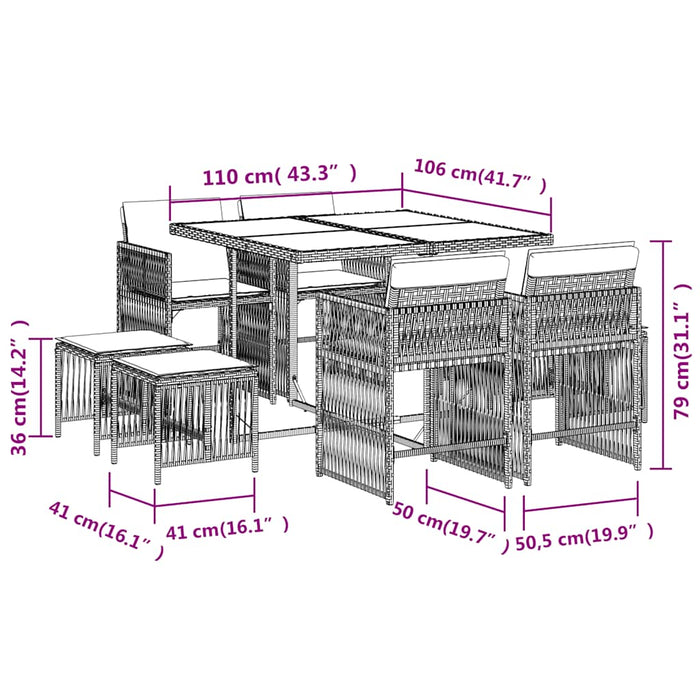 Set mobilier grădină cu perne, 9 piese, gri deschis, poliratan - WALTI WALTI