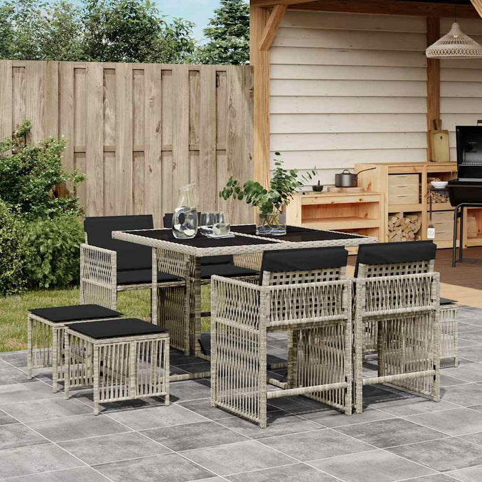 Set mobilier grădină cu perne, 9 piese, gri deschis, poliratan - WALTI WALTI