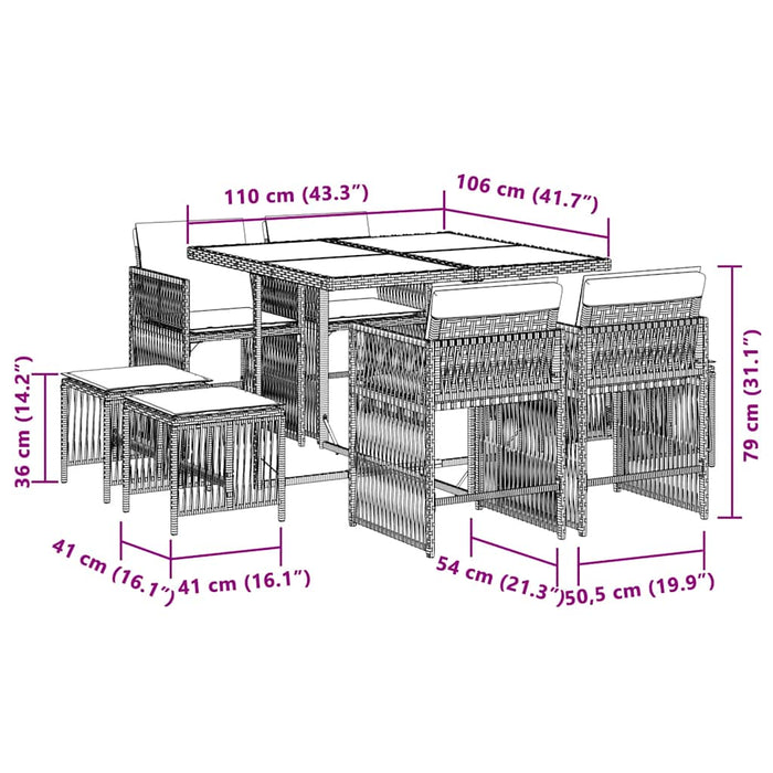 Set de masă pentru grădină, 9 piese, cu perne, bej, poliratan - WALTI WALTI