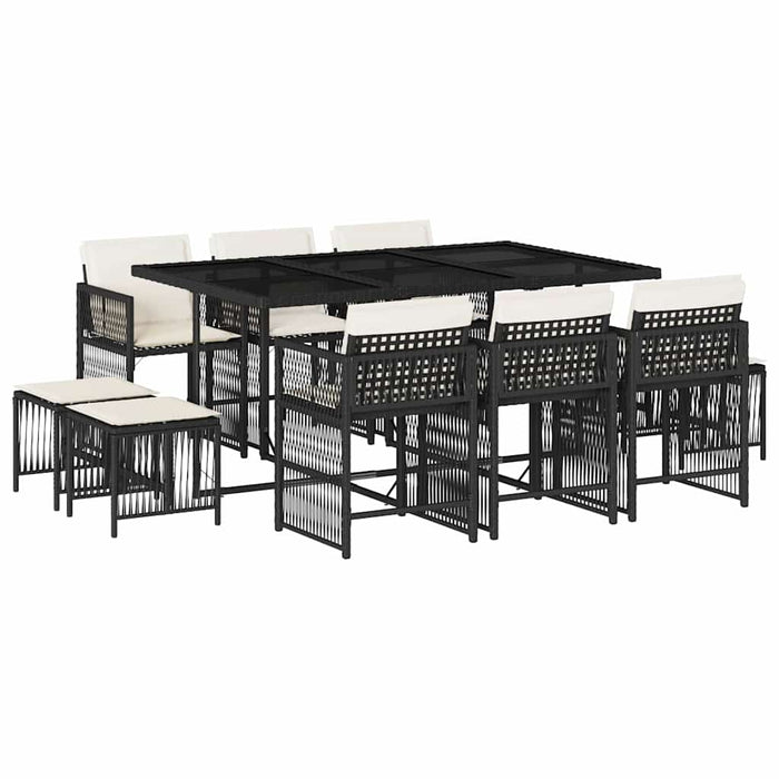 Set mobilier de exterior cu perne, 11 piese, negru, poliratan - WALTI WALTI