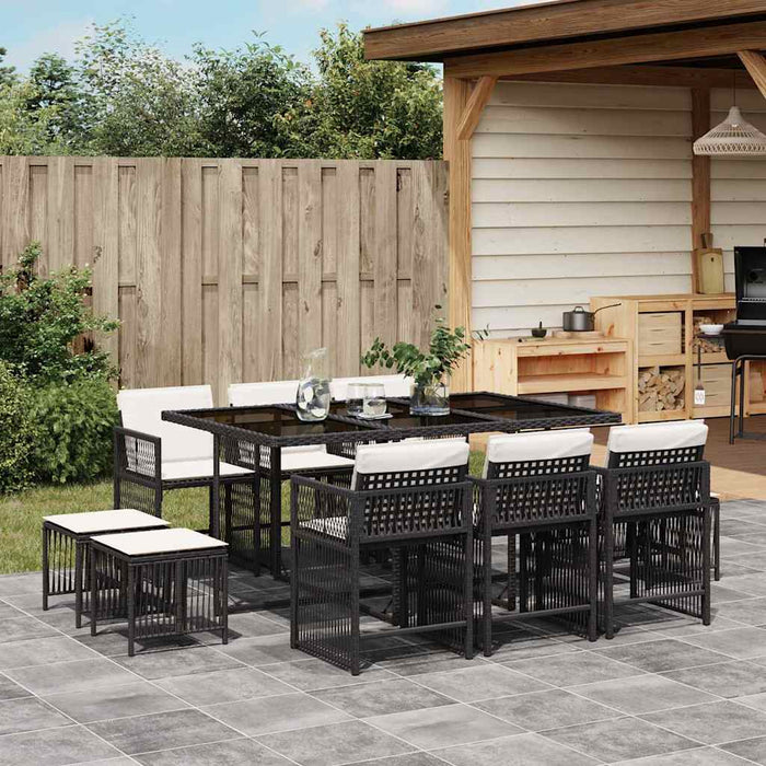 Set mobilier de exterior cu perne, 11 piese, negru, poliratan - WALTI WALTI