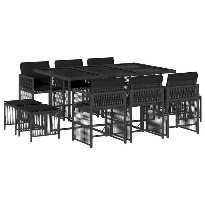 Set mobilier de exterior cu perne, 11 piese, negru, poliratan - WALTI WALTI
