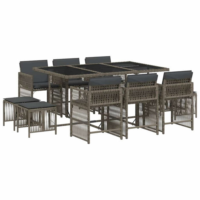 Set mobilier de grădină cu perne, 11 piese, gri, poliratan WALTI