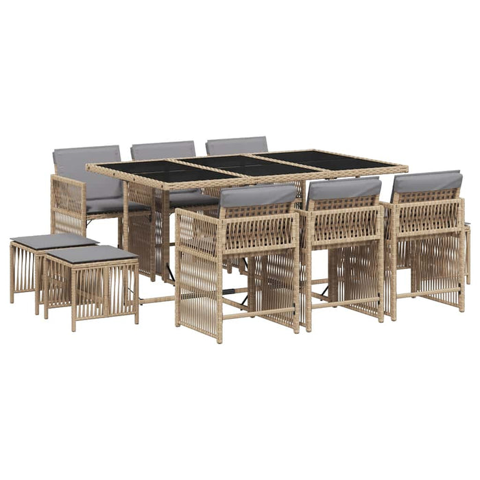 Set mobilier grădină cu perne, 11 piese bej combinat poliratan - WALTI WALTI