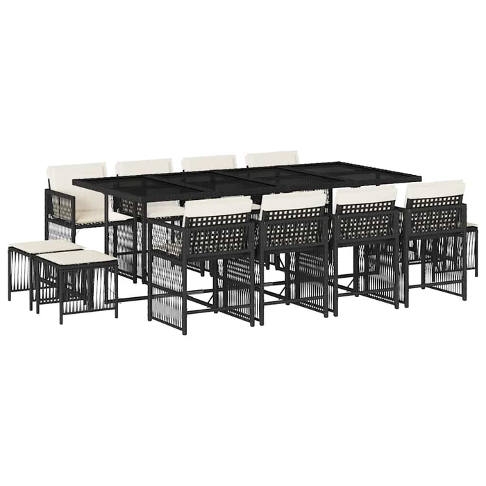 Set mobilier de grădină cu perne, 13 piese, negru, poliratan - WALTI WALTI