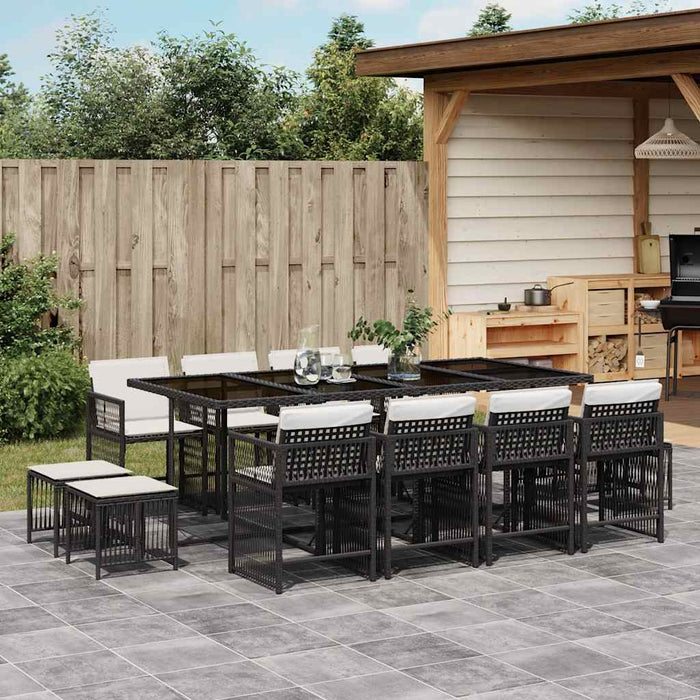 Set mobilier de grădină cu perne, 13 piese, negru, poliratan - WALTI WALTI