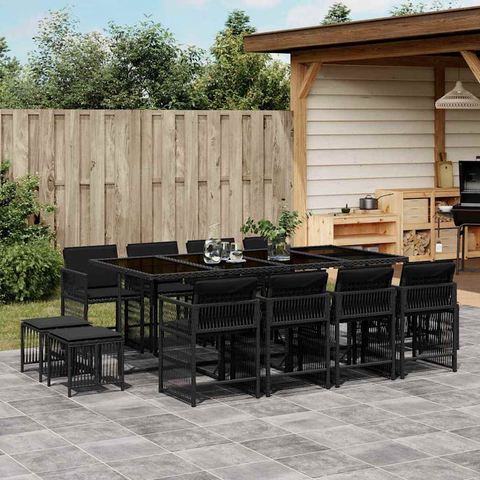 Set mobilier de grădină cu perne, 13 piese, negru, poliratan - WALTI WALTI