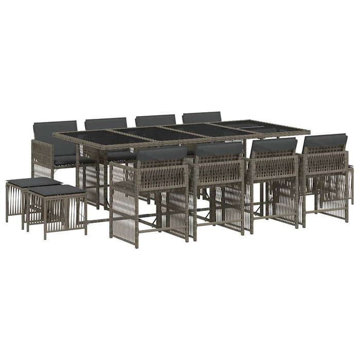Set mobilier de grădină cu perne, 13 piese, gri, poliratan - WALTI WALTI
