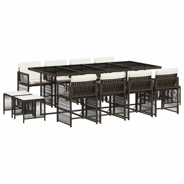 Set mobilier de grădină, 13 piese, maro, cu perne, poliratan - WALTI WALTI