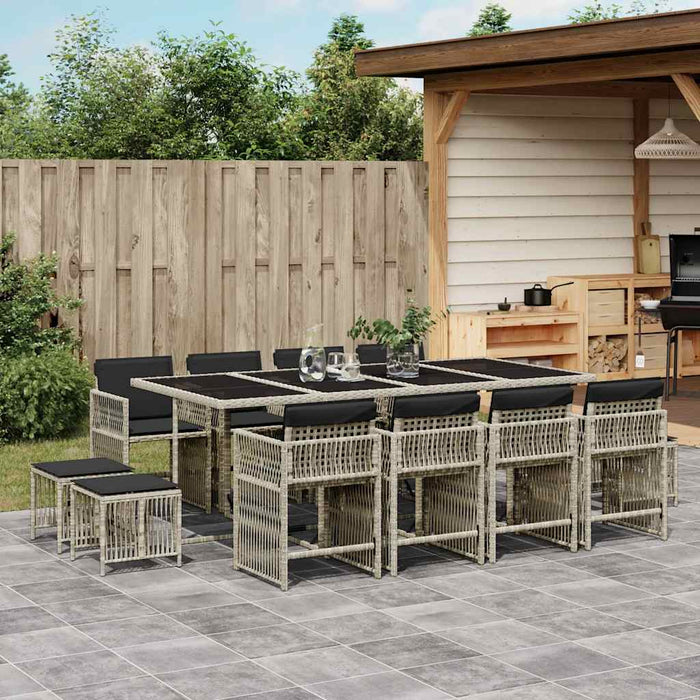 Set mobilier de grădină cu perne 13 piese gri deschis poliratan - WALTI WALTI