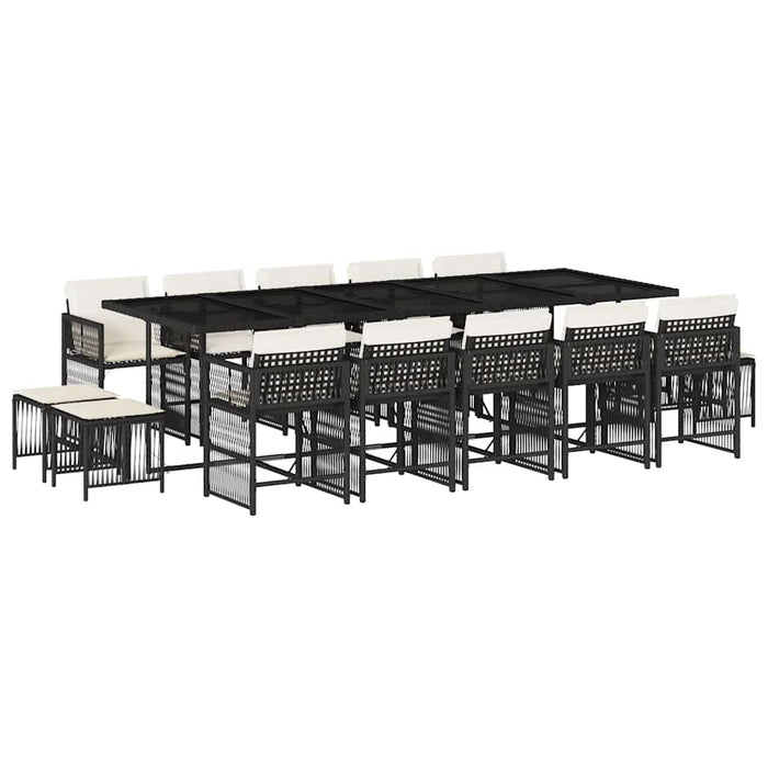 Set mobilier de grădină cu perne, 15 piese, negru, poliratan - WALTI WALTI