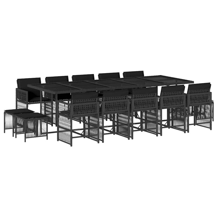 Set mobilier de grădină cu perne, 15 piese, negru, poliratan - WALTI WALTI
