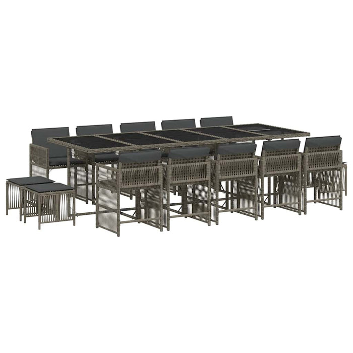 Set mobilier de grădină cu perne, 15 piese, gri, poliratan - WALTI WALTI