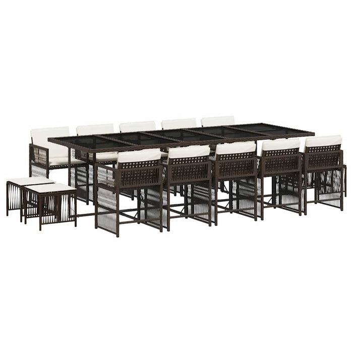Set mobilier de grădină cu perne, 15 piese, maro, poliratan - WALTI WALTI