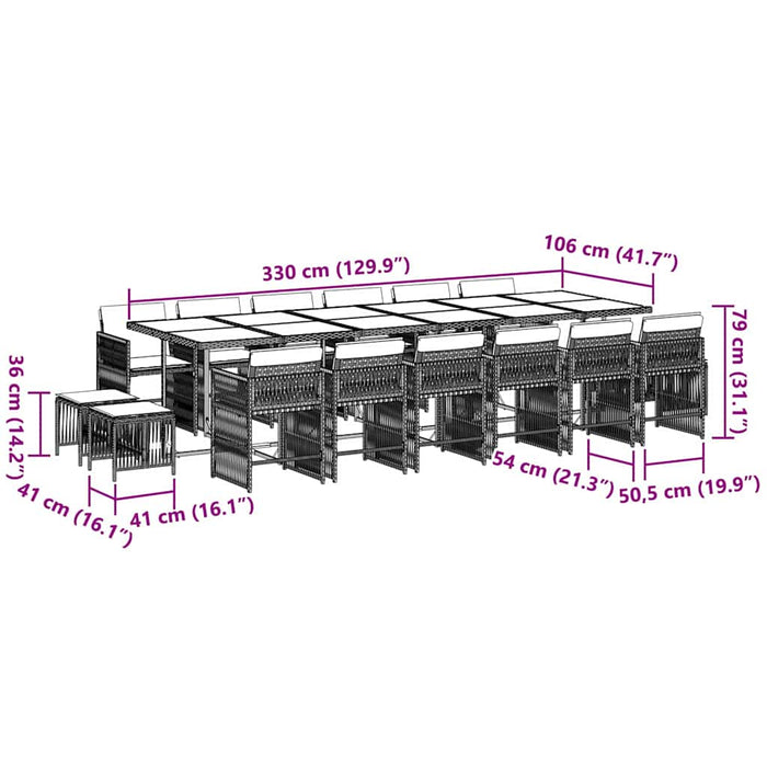 Set mobilier de grădină cu perne, 17 piese, negru, poliratan - WALTI WALTI