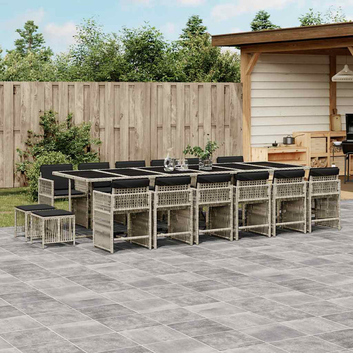 Set mobilier de grădină cu perne 17 piese gri deschis poliratan - WALTI WALTI