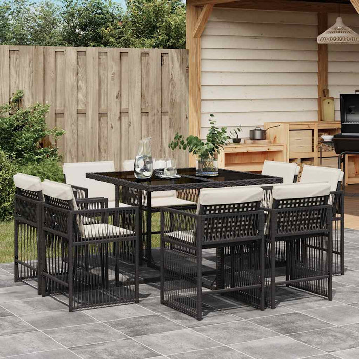 Set mobilier de grădină cu perne, 9 piese, negru, poliratan - WALTI WALTI