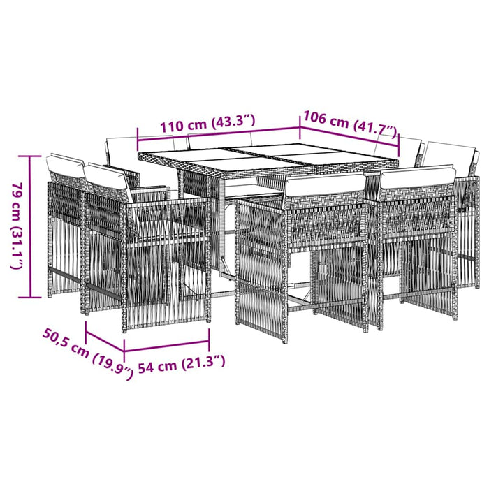 Set mobilier de grădină cu perne, 9 piese, negru, poliratan - WALTI WALTI