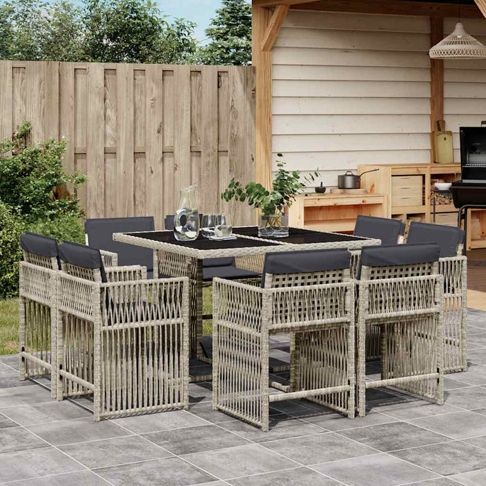 Set mobilier grădină cu perne, 9 piese, gri deschis, poliratan - WALTI WALTI
