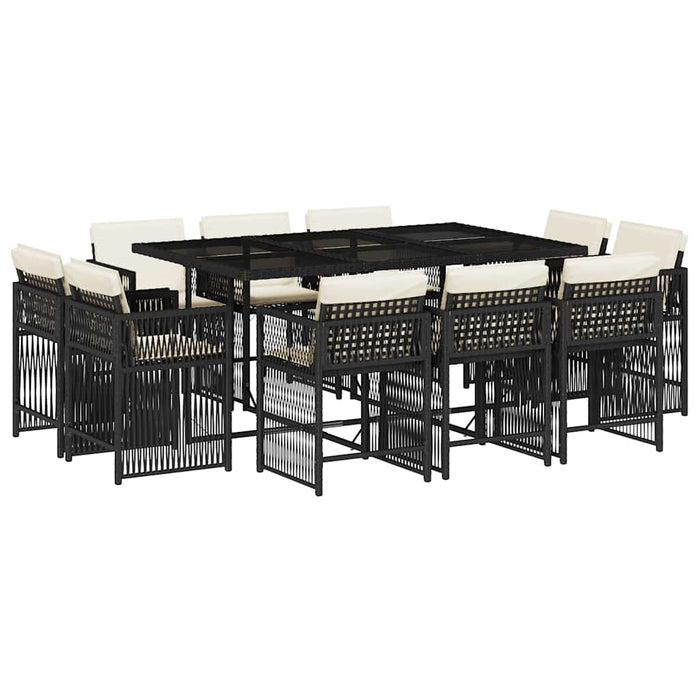 Set mobilier de exterior cu perne, 11 piese, negru, poliratan - WALTI WALTI