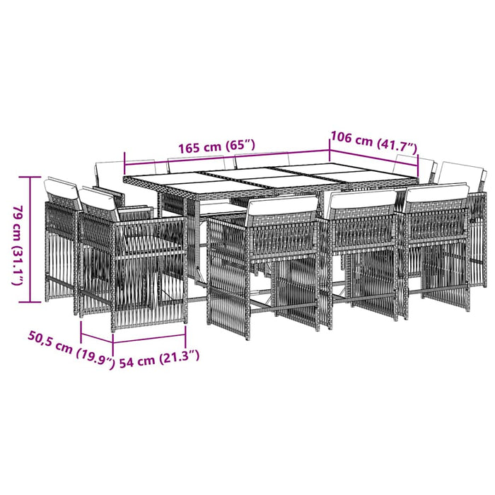 Set mobilier de exterior cu perne, 11 piese, negru, poliratan - WALTI WALTI