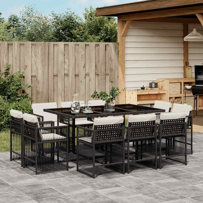Set mobilier de exterior cu perne, 11 piese, negru, poliratan - WALTI WALTI