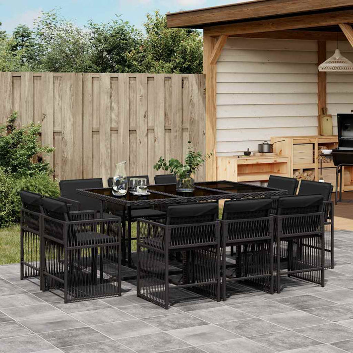 Set mobilier de exterior cu perne, 11 piese, negru, poliratan - WALTI WALTI