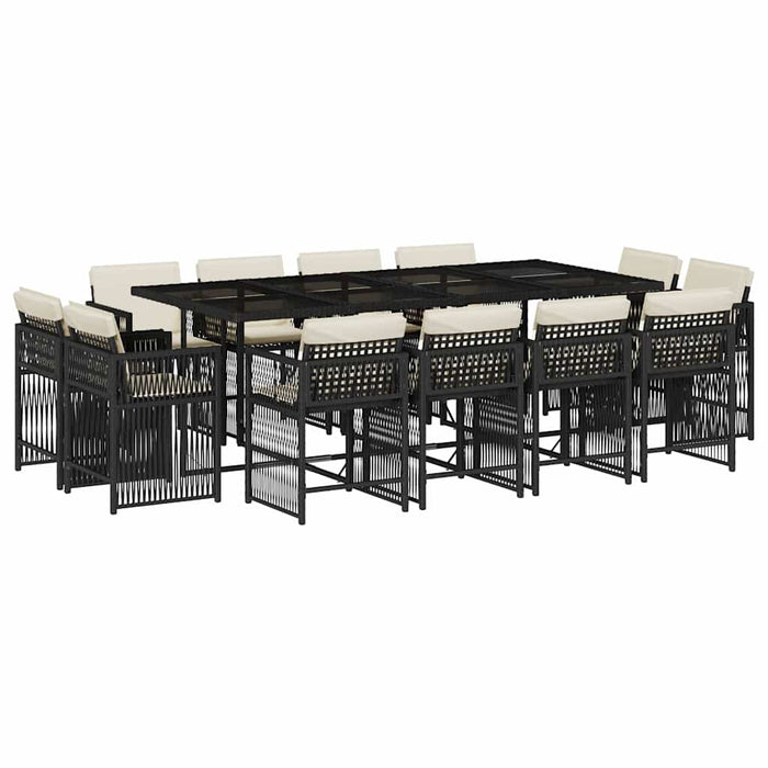 Set mobilier de grădină cu perne, 13 piese, negru, poliratan - WALTI WALTI