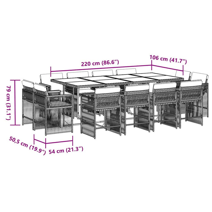 Set mobilier de grădină, 13 piese, maro, cu perne, poliratan - WALTI WALTI