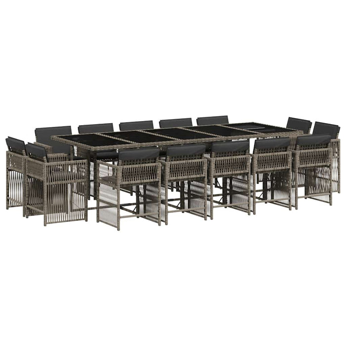 Set mobilier de grădină cu perne, 15 piese, gri, poliratan WALTI