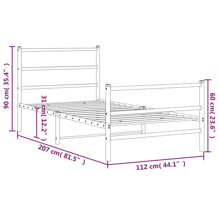 Cadru pat metalic cu tăblii de cap/picioare, -negru, 107x203 cm - WALTI WALTI