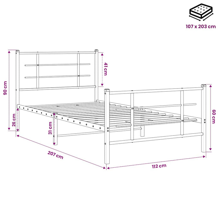 Cadru pat metalic cu tăblii de cap/picioare, negru, 107x203 cm - WALTI WALTI