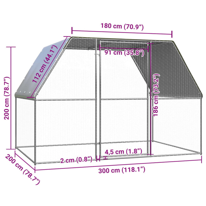 Coteț pentru pui, argintiu și gri, 3x2x2 m, oțel galvanizat - WALTI WALTI