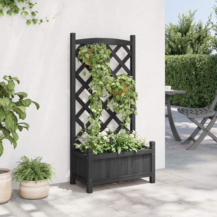 Jardinieră cu spalier, negru, lemn masiv de brad - WALTI WALTI