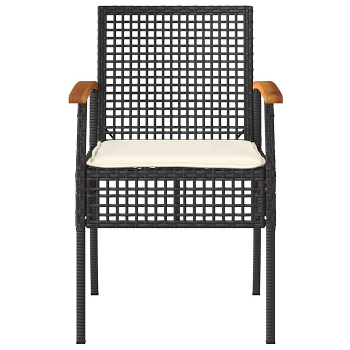 Set bistro cu perne, 3 piese, negru, poliratan și lemn acacia - WALTI WALTI