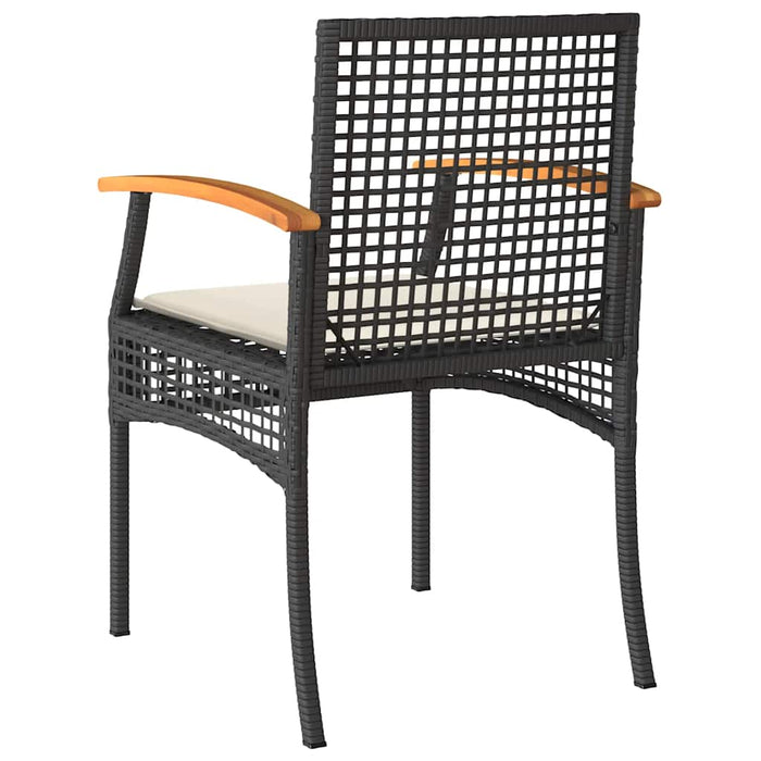 Set bistro cu perne, 3 piese, negru, poliratan și lemn acacia - WALTI WALTI