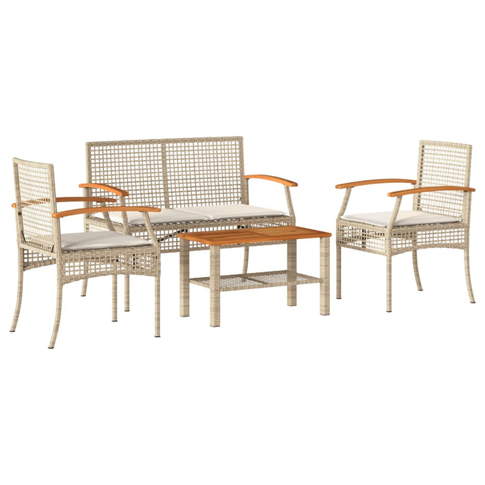 Set mobilier de grădină cu perne, 4 piese, bej, poliratan WALTI