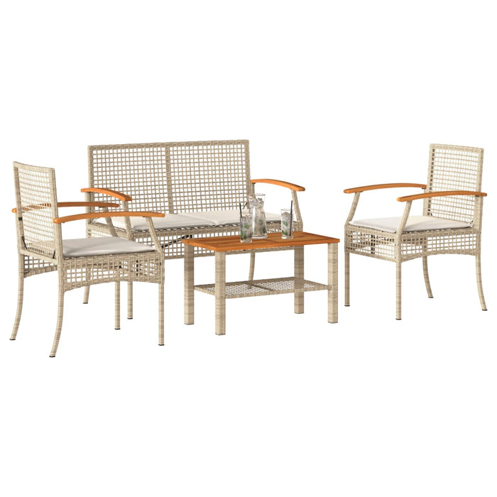 Set mobilier de grădină cu perne, 4 piese, bej, poliratan WALTI